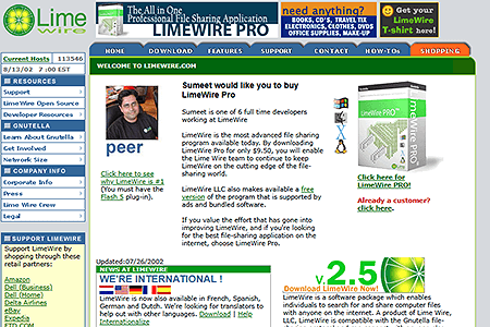 LimeWire website in 2002
