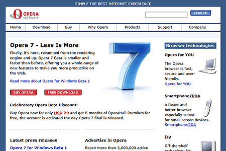 Opera Software website in 2002
