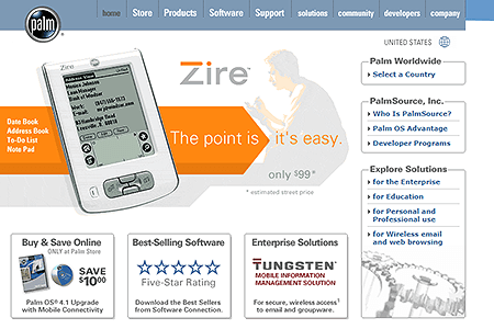 Palm website in 2002