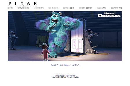 Pixar website in 2002