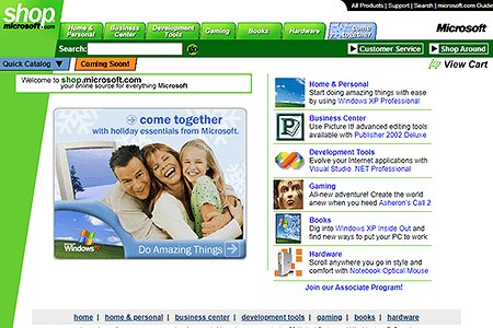 Shop Microsoft website in 2001