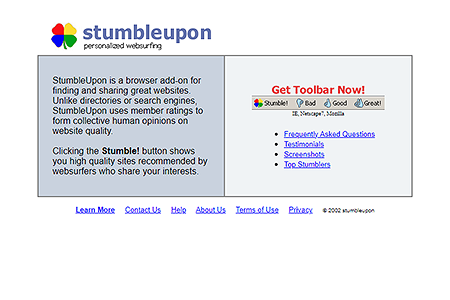 StumbleUpon website in 2002
