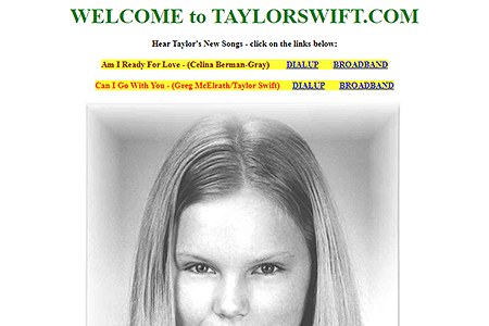 Taylor Swift website in 2002