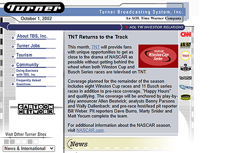 Turner website in 2002
