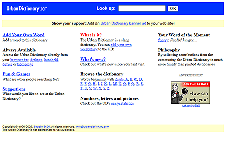 Urban Dictionary website in 2002