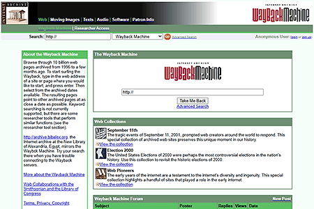 Wayback Machine website in 2002