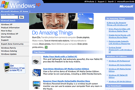 Windows XP Home Page in 2002
