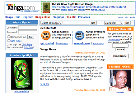Xanga website in 2002
