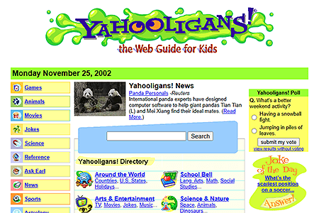 Yahooligans! website in 2002
