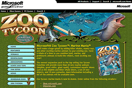 Zoo Tycoon Marine Mania website in 2002