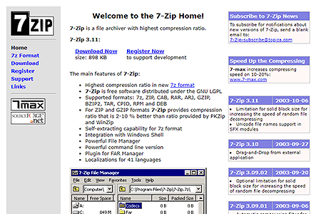 7-Zip website in 2003