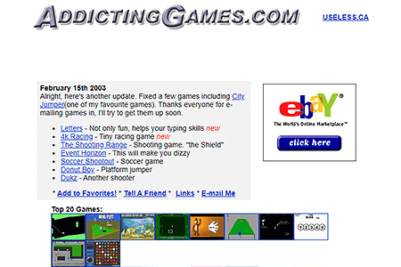 Addicting Games website in 2003