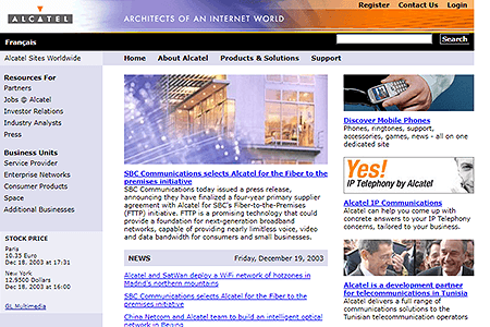 Alcatel website in 2003