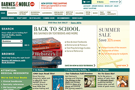 Barnes & Noble website in 2003