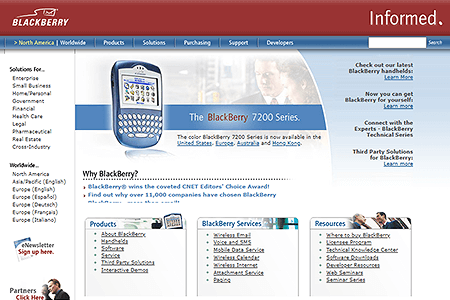 BlackBerry website in 2003