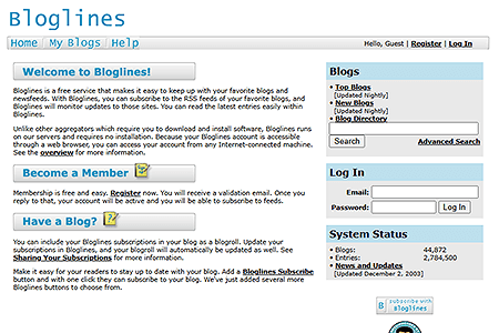 Bloglines website in 2003