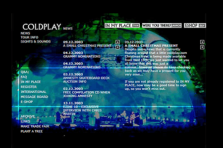 Coldplay website in 2003