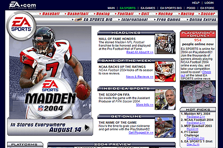 EA Sports website in 2000