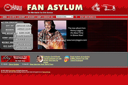 Fan Asylum website in 2003