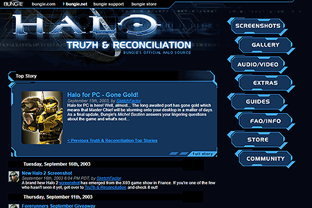 Halo: Truth and Reconciliation website in 2003