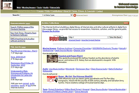 Internet Archive website in 2003