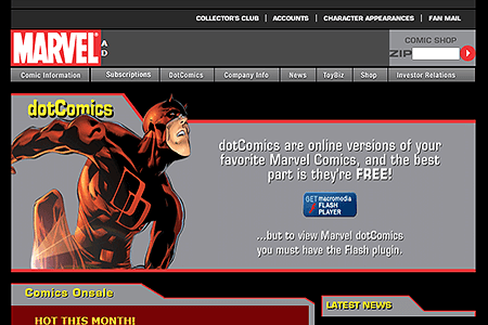 Marvel website in 2003