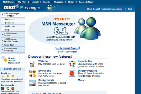 MSN Messenger website in 2003