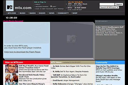 MTV Online website in 2003
