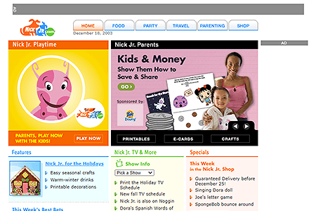 Nick Jr. website in 2003