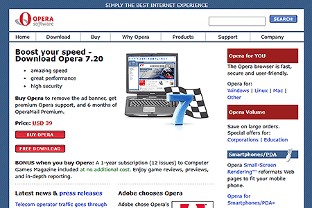Opera Software website in 2003