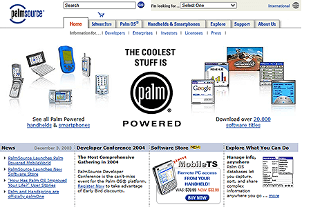 PalmSource website in 2003