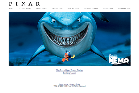 Pixar website in 2003