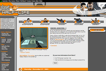 Planet Half-Life website in 2003