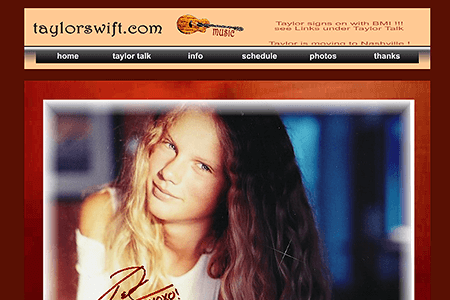 Taylor Swift website in 2003