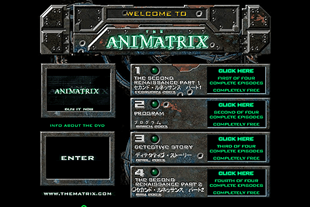 The Animatrix website in 2003