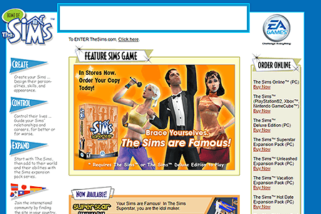 The Sims website in 2003