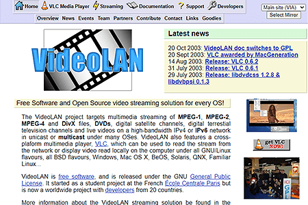 VideoLAN website in 2003