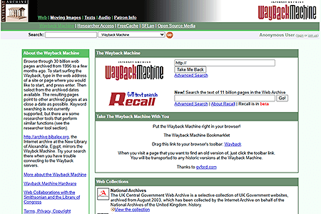 Wayback Machine website in 2003