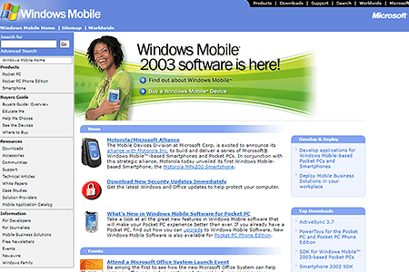 Windows Mobile website in 2003