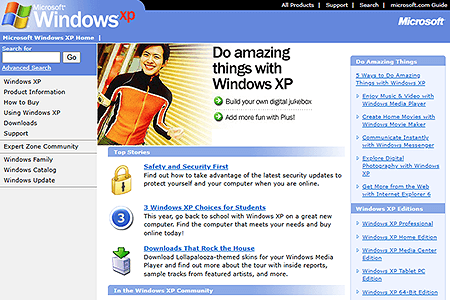 Windows XP Home Page in 2003