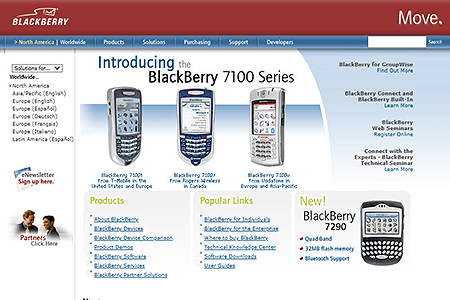 BlackBerry website in 2004