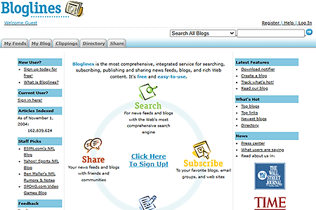 Bloglines website in 2004