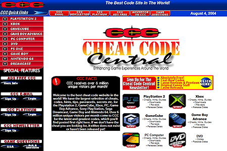 Cheat Code Central website in 2004