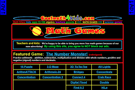 Cool Math Games website in 2004
