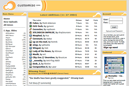 Customize.org website in 2004