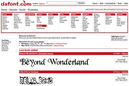 DaFont website in 2004