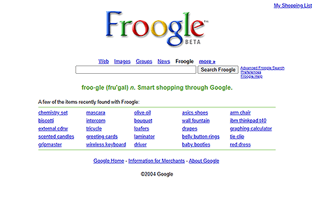 Froogle website in 2004
