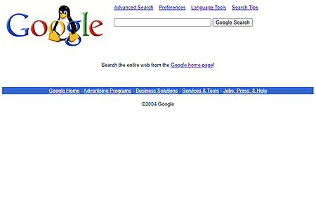 Google Search Linux in 2004