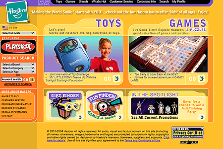 Hasbro website in 2004