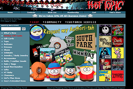 Hot Topic website in 2004